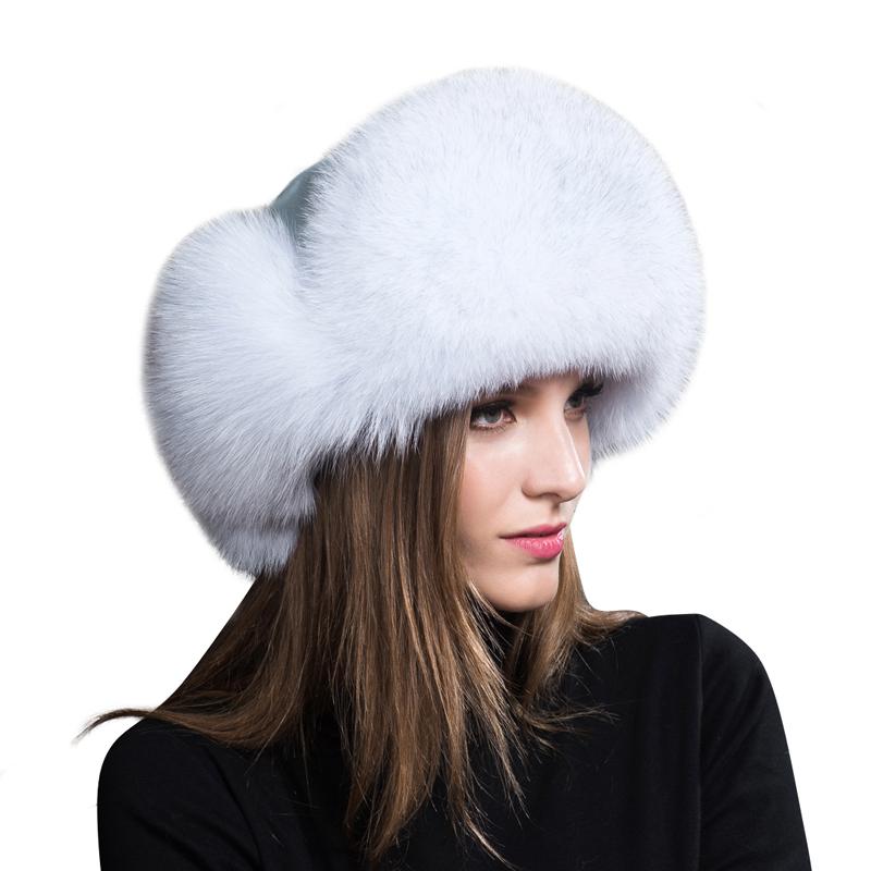 2023 100% Real Fox Fur Hats Women's Russian Ushanka Aviator Trapper Snow Skiing Hat Caps Earflap Winter Raccoon Fur Bomber Hat