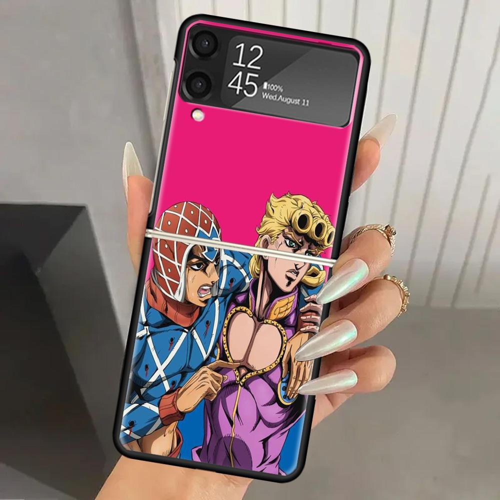 Жесткий ПК Чехол для Телефона JoJo's Bizarre Adventure Золотой Ветер Для Samsung Galaxy Z Flip 7 6 5 4 3 Черный ZFlip7 ZFlip6 Flip5 Flip4 Flip3