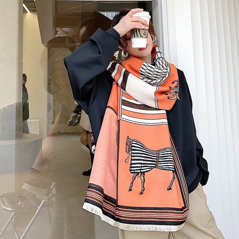 Winter Imitation Cashmere Bag Horse Beige Scarf Sweet Jacquard Medium Long Shawl Neck Protector