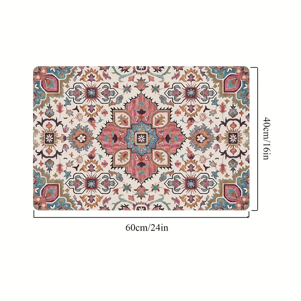 1 шт. розовый напольный коврик с богемным узором, современный кухонный полиэстеровый ковер, нескользящий, цветной, для дома, ванной комнаты, спальни, гостиной, декора