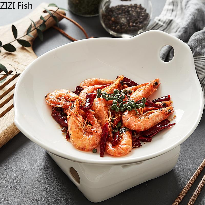 Креативная белая керамическая обеденная тарелка с подогревом в китайском стиле, посуда для отеля, дома, кухни, украшения, посуда