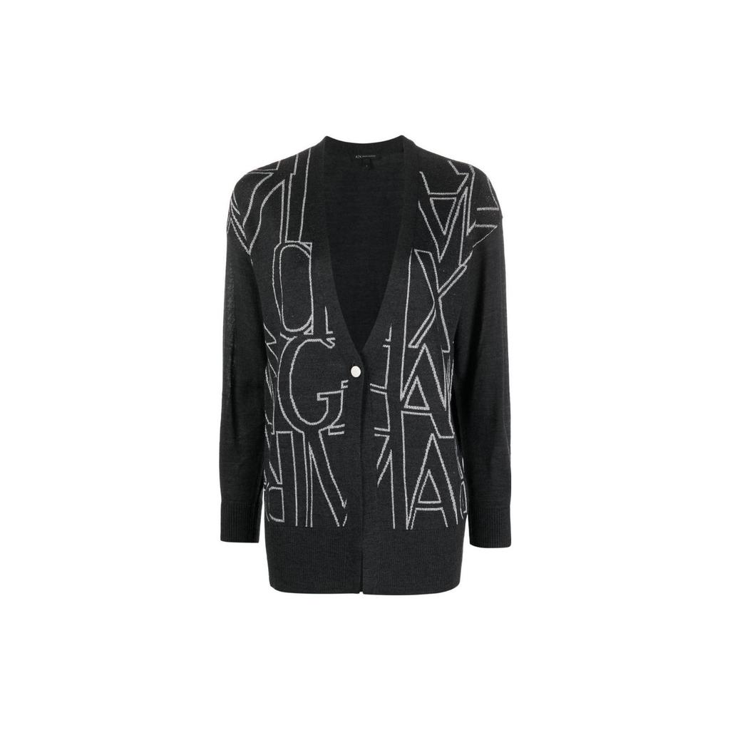 Armani Exchange Женский вязаный кардиган с V-образным вырезом и принтом логотипа SS23 Кардиганы для женщин Черный 6LYE1N-YMT7Z-6910