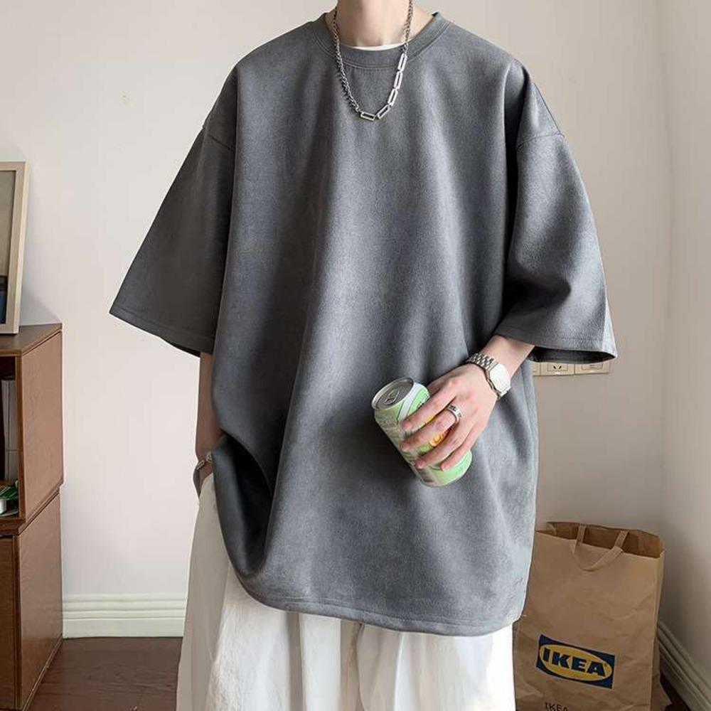 220gsm Тяжелая футболка Мужская летняя замшевая футболка с коротким рукавом в американском стиле High Street Vintage OversizeT