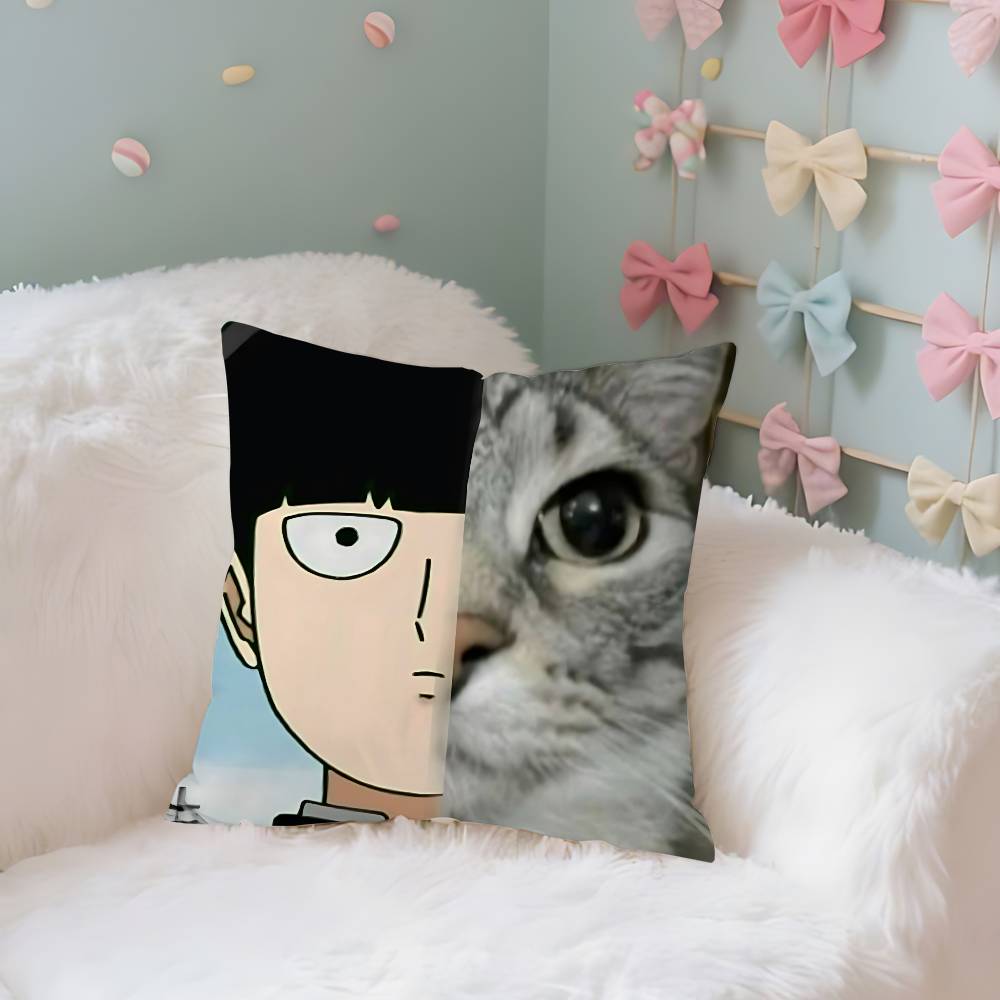 Anime MmOBPSYCHO Kawaii Throw Pillow Covers Pattern Cushion Cover Suitable For Sofa Bedroom Car Pillow Cover