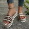 2024 Summer Women's Thick Soled Fish Mouth Hemp Rope Fashion Slippers Bohemian Woven Slippers
