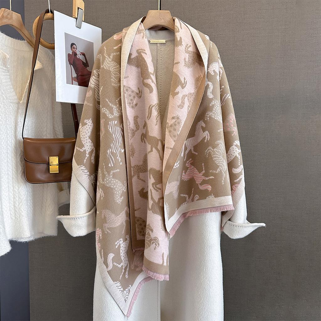 Осень и зима новая атмосфера универсальный пони жаккардовый узор теплый шарф женский утолщенный шарф из искусственного кашемира