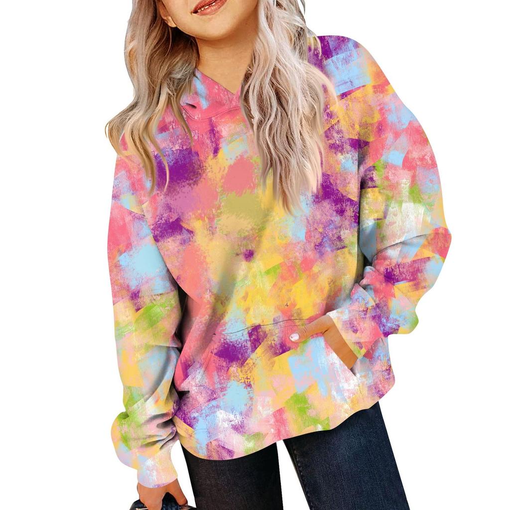 Children's Sweatshirt Girls Gradient Color Long Sleeve Hooded Pocket Sweatshirt