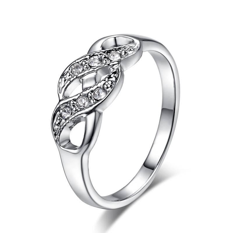 Fashionable Double Spiral Design Ring With Zirconia Inlaid White Gold Plated Women's Jewelry