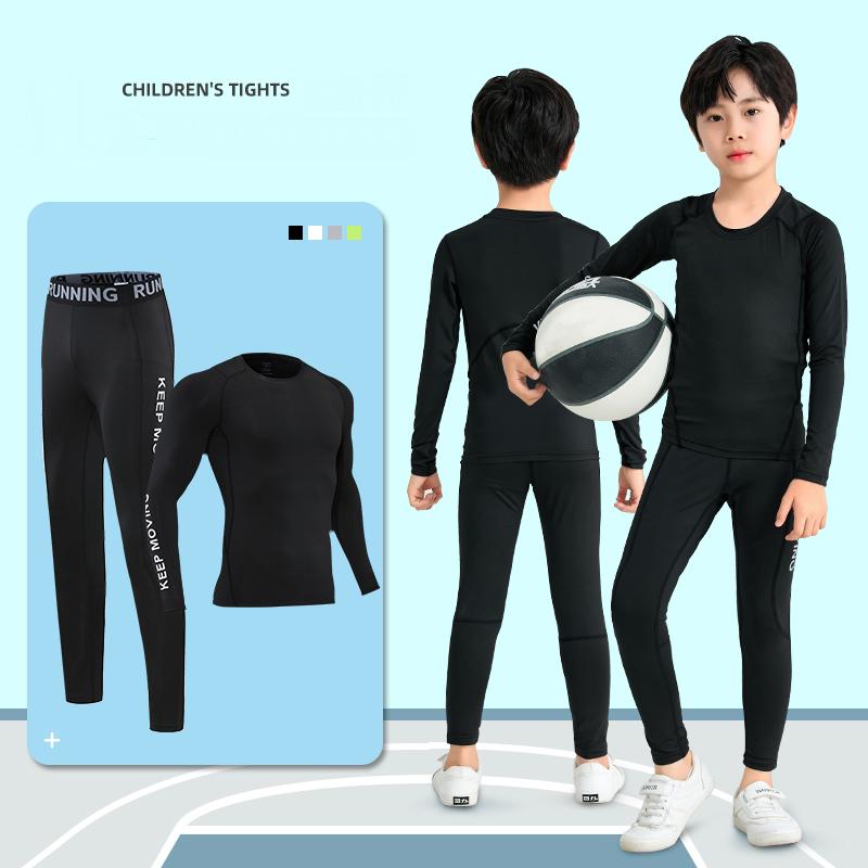 Boys Compression Tights Sets Running Training Fitness Sports Breathable Quick Drying Long Sleeve T-shirt