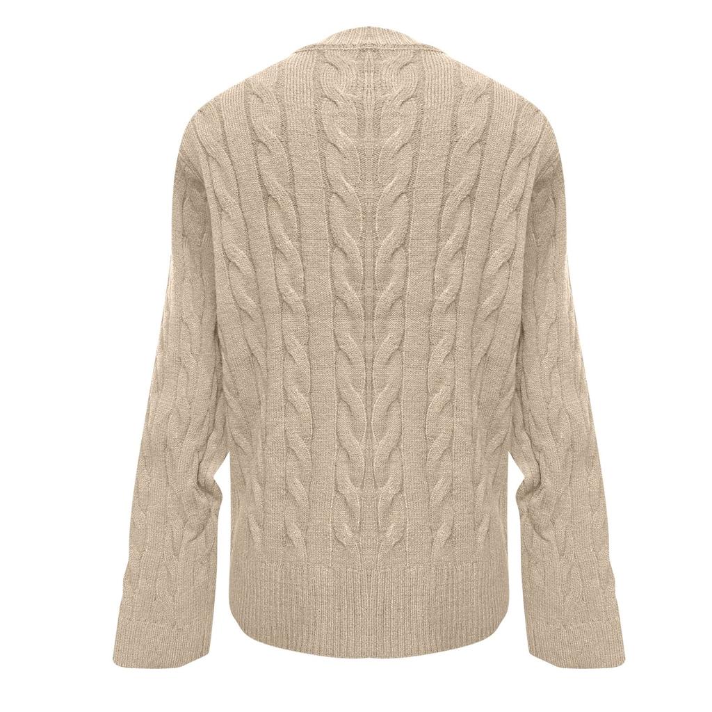 Женская мода однотонный длинный рукав круглый вырез вязаный кардиган пуговиц свитер куртка