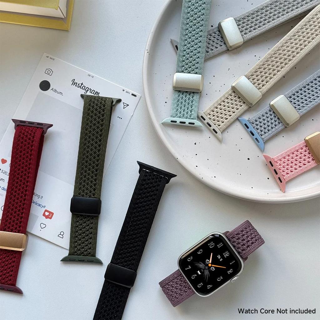 Плетеный ремешок для Apple Watch Ultra 2 49 мм 40 44 мм 45 мм 46 мм 41 мм 38 мм Магнитный нейлоновый браслет iWatch серии 10 9 8 7 6 se