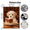 This pearl painting kit features a cute puppy reading a book 5D pearls and a mosaic art style. designed for home wall decoration.