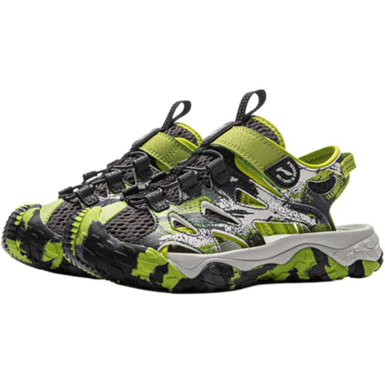 Li Ning Kids Outdoor Synthetic Leather Comfortable Soft Non-Slip Wear-Resistant Low-Top Sandals Kids Sandals Green YKEV030-1