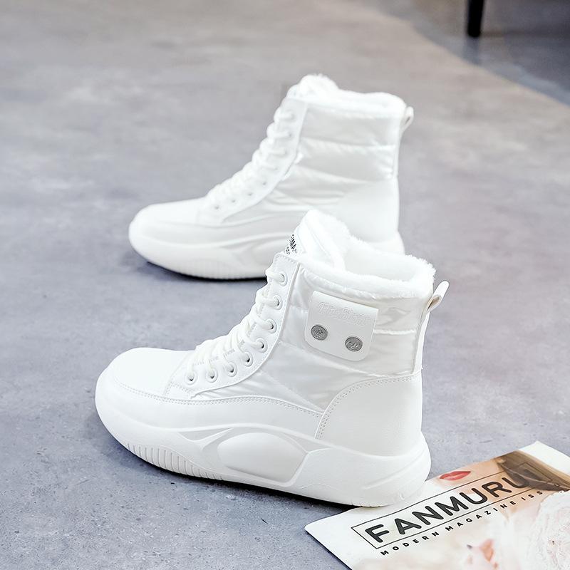 Зимние новинки корейской версии с плюшевыми высокими белыми туфлями, женские универсальные хлопковые туфли