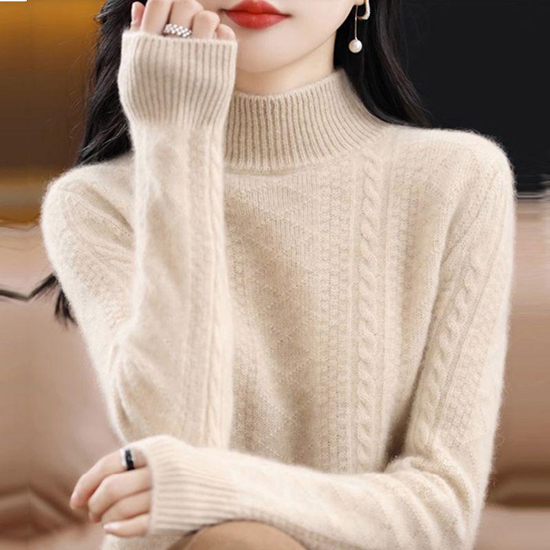 Женский осенне-зимний модный свитер, свободный свитер с полуворотом, утолщенная трикотажная нижняя часть рубашки