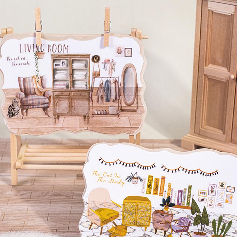 1 пакет Серия Cat Home Diary Книга наклеек для ландшафтного дизайна дома Скрапбукинг Наклейки Подарки для студентов Офисные принадлежности Канцелярские товары