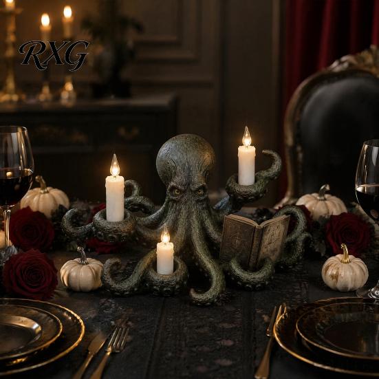 Decorative Pillar Candle Holder Octopus Holder, Durable Resin Halloween Sculpture, Dark Fantasy Gothic Retro Room Accessories Style Candlestick