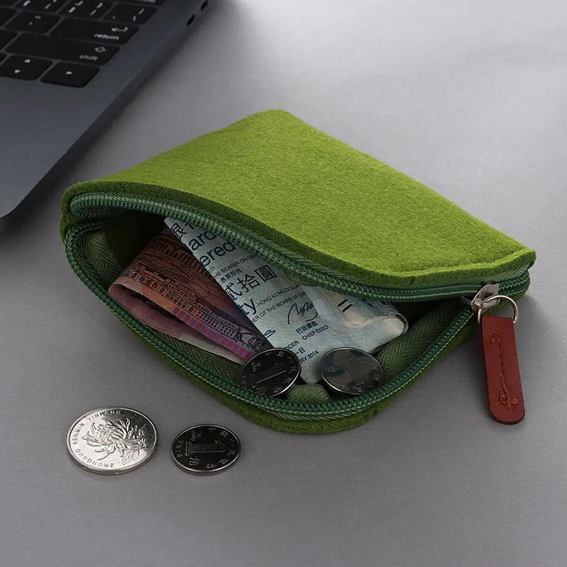 1PC Compact Women Men Short Card Holder Wallet Felt Change Pouch Portable Zipper Coin Purse