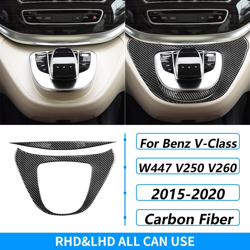 For Mercedes-Benz V-Class W447 V250 V260 2015-2020 Carbon Fiber Multimedia Door Window Lift Trim Set Car Accessories Sticker