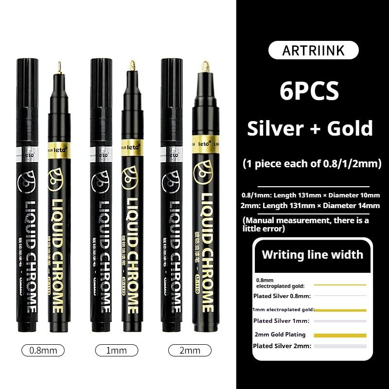 6/1 шт. Хромированный Маркер-Ручка Отражающее Зеркало Гальваническое Покрытие Маркер для Ремонта Краски Для Камня Керамики Стекла 0.8/1/2 мм Наконечник Арт Поделки