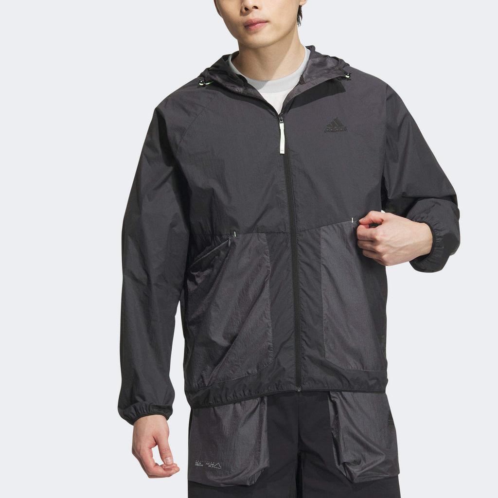 Adidas Lightweight Woven Monochrome Hooded Jacket Men Outerwear Black JI8658