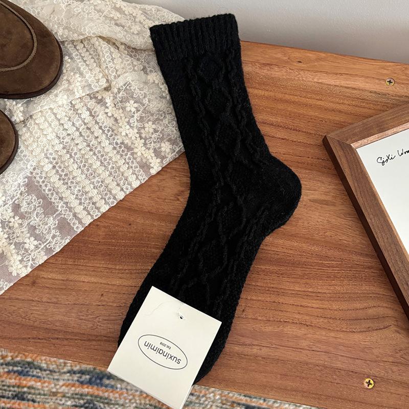 Winter Warm Wool Women Socks Solid Color Japanese Harajuku Retro Long Socks Women Girls Thermal Vintage Streetwear Crew Socks