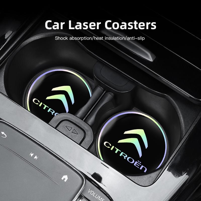 ATK2 2Pcs Laser Car Coaster Cup Holder Mat with Color Gradient Effect For Citroen C4 C3 C5 C5X e-C4 X e-C3 C-Elysee Berlingo C1 C6 C2