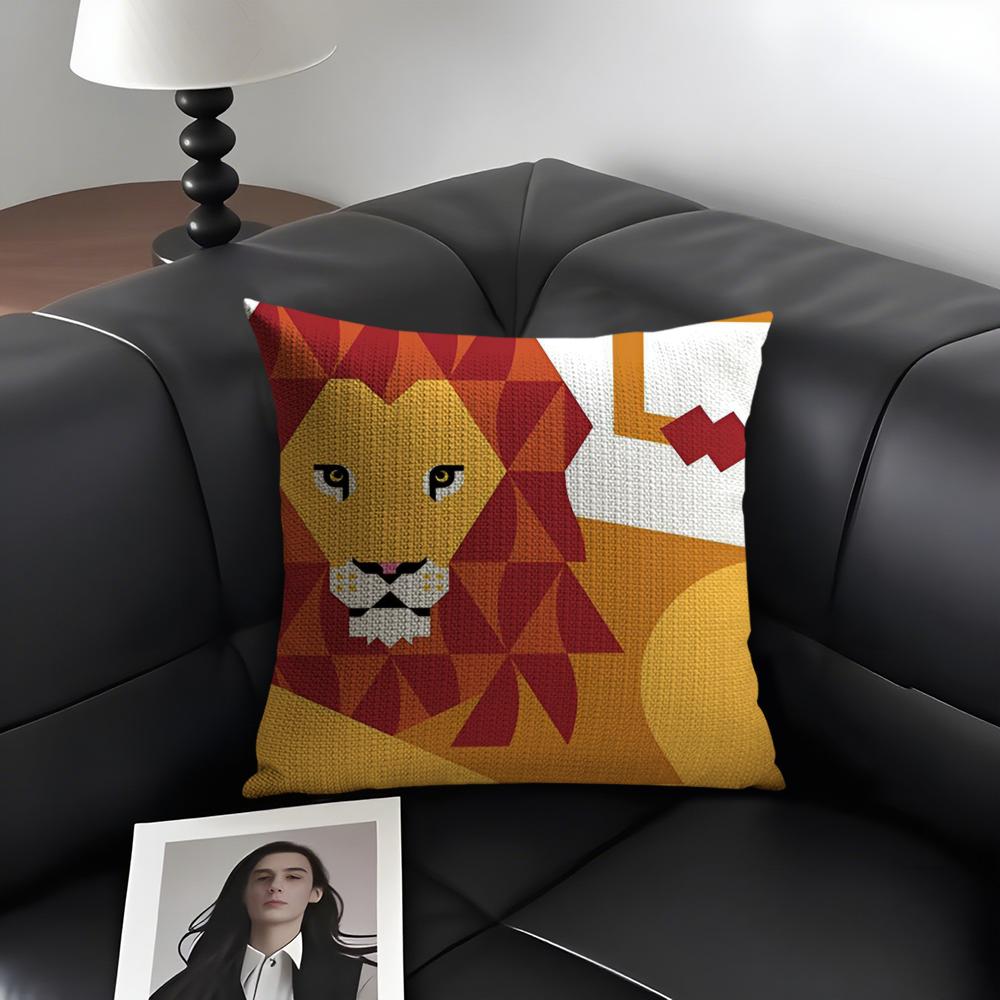 Simple Animal Anime Art Cushion Cover Natural Linen Organic Fabric DoubleSided Printing Sofa Home Decor Gift Pillow Case