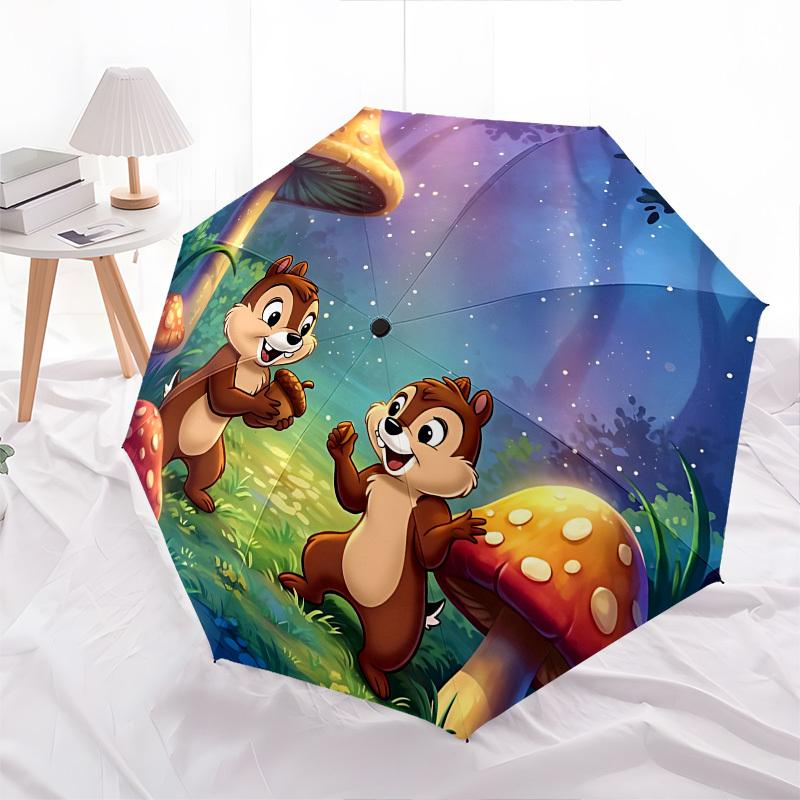 Зонт Чип и Дейл, тематика «Сказочный Лес», автоматическое открытие и закрытие, яркий, 8 ребер, портативный, подходит для мужчин и женщин