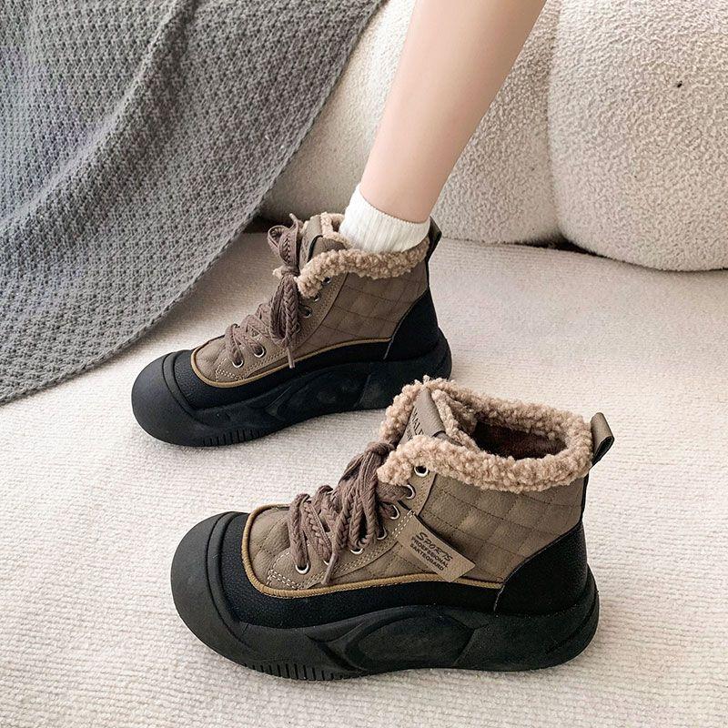 Женские зимние ботинки с флисовой подкладкой для женщин, утолщенные, теплые, с уплотненной подошвой, с увеличенной спортивной хлопковой подкладкой