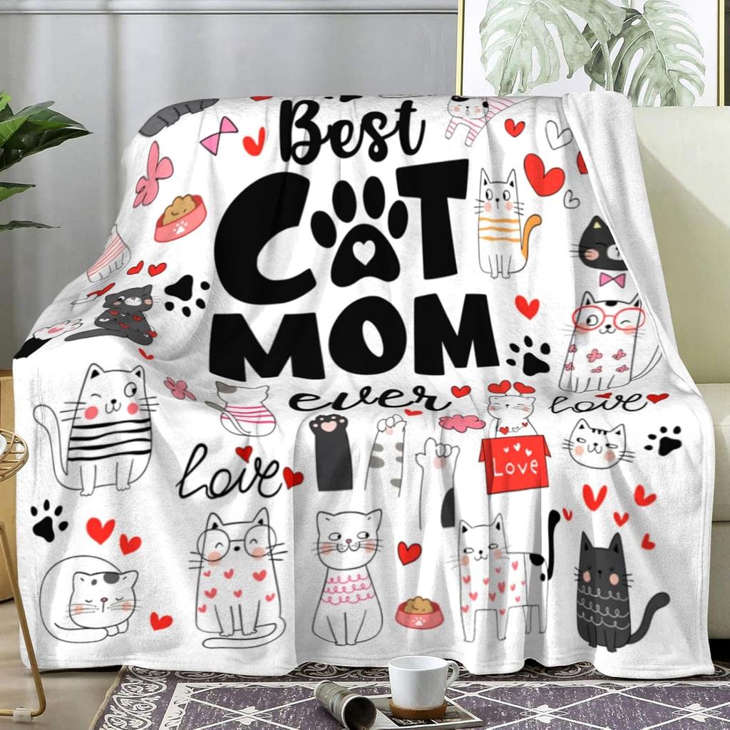 VIKAMA Cat Mom Blanket Just A Girl Who Loves Cats Blanket Gift For Animal Lovers Soft Flannel Pet-Patterned Blanket