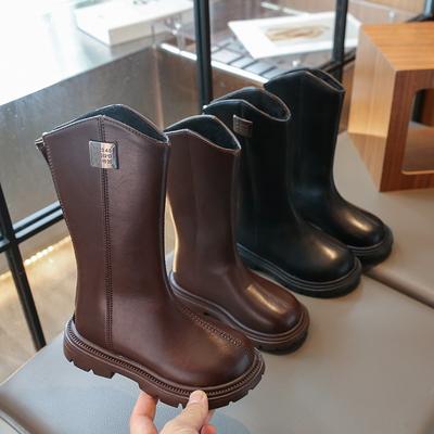 Сапоги для девочек из фланелевой ткани, два хлопка, высокие, осенне-зимние, новинка, рыцарские сапоги для маленьких девочек, корейская версия, детские хлопковые сапоги среднего и большого размера