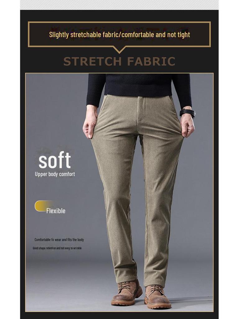 Мужские вельветовые повседневные свободные прямые брюки из бархата — теплые и плотные для осени и зимы