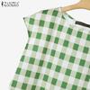 ZANZEA Women Short Sleeve Blouse and Long Skirts Plaid Print Two Piece Sets