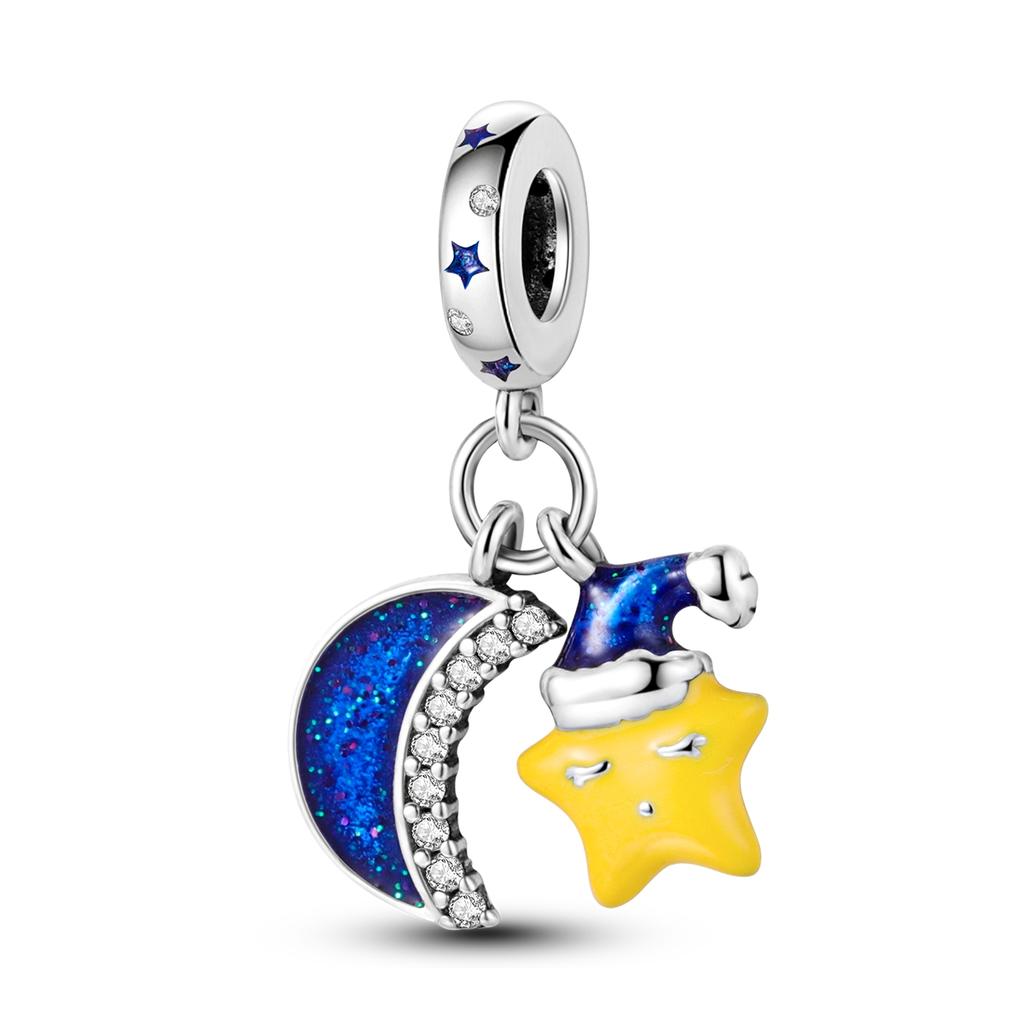 Silver Plated Star Moon Charms Beads for DIY Bracelet Pendant Dangle Women Fine Jewelry Gift