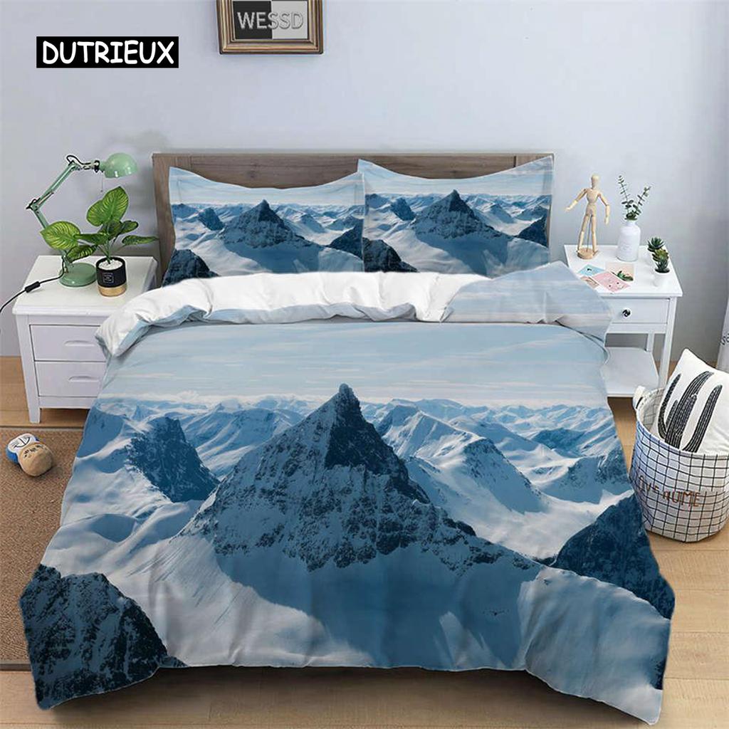 Комплект постельного белья «Снежная гора» из полиэстера с 3D-пейзажем для подростков и взрослых, тема «Горнолыжный склон», зимнее одеяло «Queen»