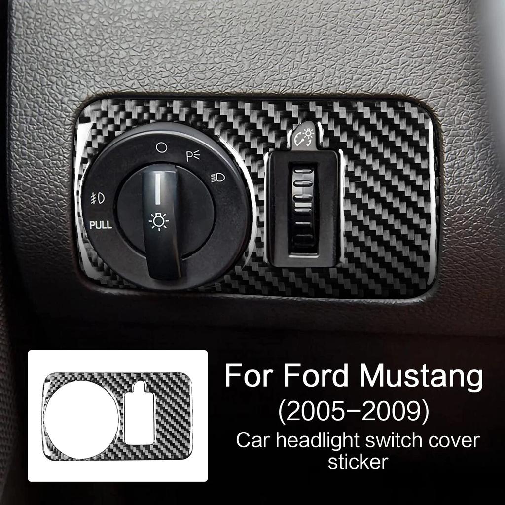 Углеродное волокно, крышка переключателя фар автомобиля, наклейка, накладка для Ford Mustang 2005 2006 2007 2008 2009, внутренняя наклейка