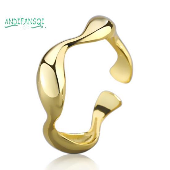 Кольцо на палец с гладким гальваническим покрытием - регулируемая геометрическая форма, декоративная полировка, однотонная неравномерная волна, ювелирные изделия для помолвки