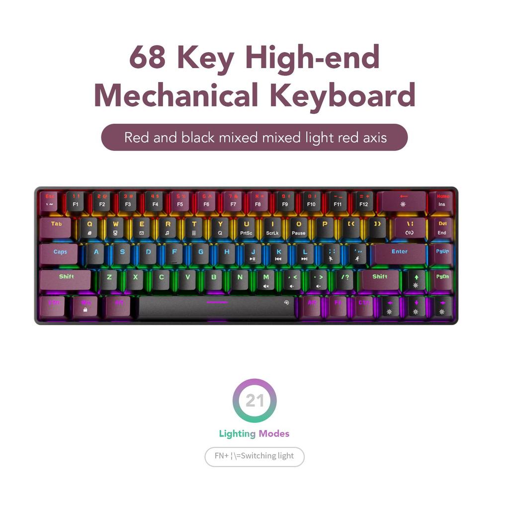 SUNSONNY Mechanical Keyboard 68-key N-J6Pro Wired Gaming Office Portable Full Key Without Blush Axle