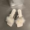 Модные женские туфли на высоком каблуке, сексуальные тапочки, пушистые тапочки, женские 2025, новая летняя мода, темперамент, изящные женские сандалии, Pantuflas De Mujer