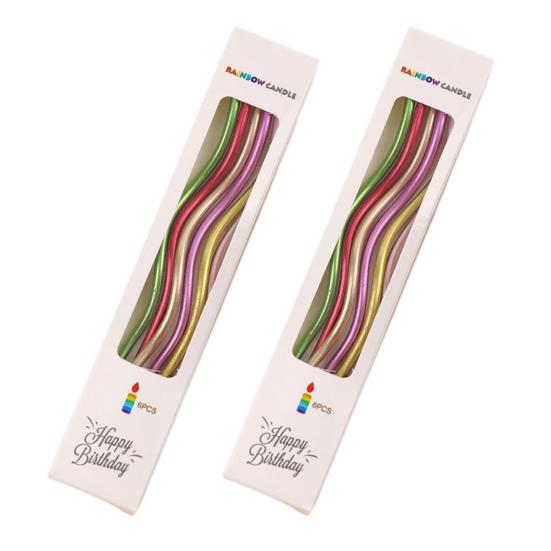 12 Pcs Party Candles Food Grade Safe To Use Flames Threaded Curved Cake Decoration Solid Color Combustible Cake Candles for Christmas