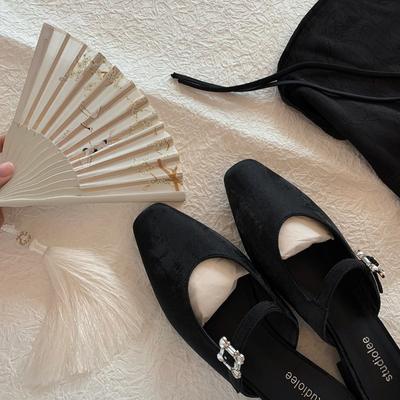 ~ Квадратная пряжка с бриллиантами, туфли-лодочки на низком каблуке и полушлепанцы для женской верхней одежды