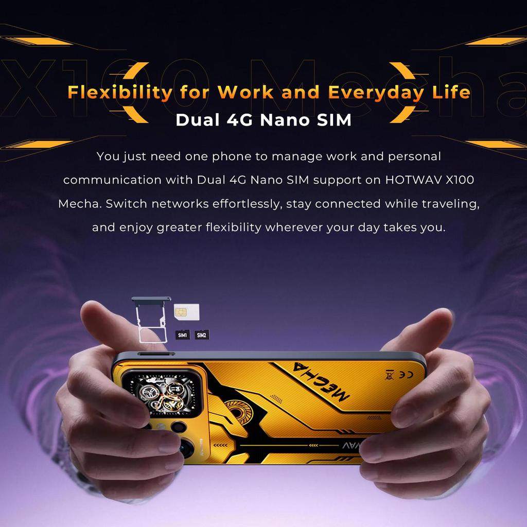 HOTWAV 4G-смартфон X100 Mecha, 6,75" FHD+, 16 ГБ + 128 ГБ, Android 16, Тонкий и легкий корпус, Второй экран, Две SIM-карты, Разблокировка по лицу/отпечатку пальца