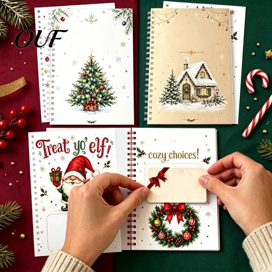 Festival Card Storage Book Christmas Gift Book, 8x6 Inch Spiral Bound Holiday Keepsake Booklet, Thick Paper Organizer Merry Greeting Album for