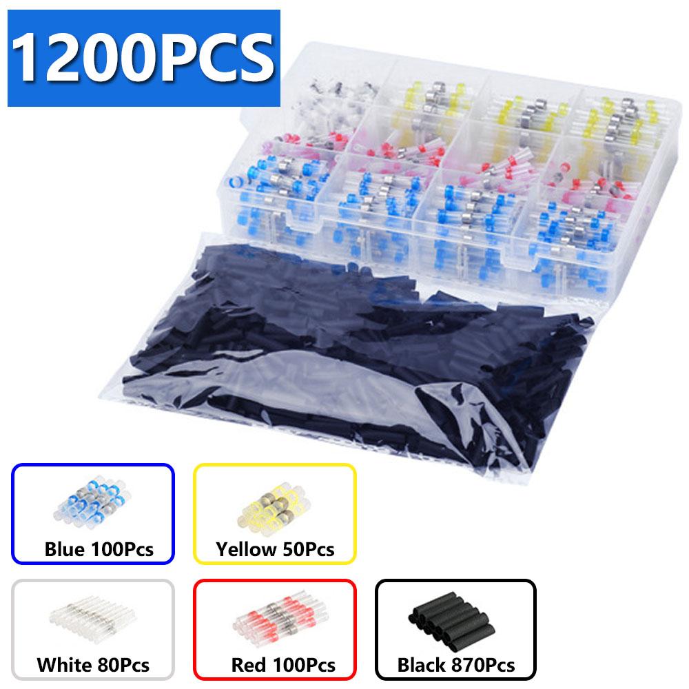 50-1200PCS Waterproof Solder Seal Wire Connectors Heat Shrink Butt Crimp Terminals Electrical Cable Splice for Automotive Marine