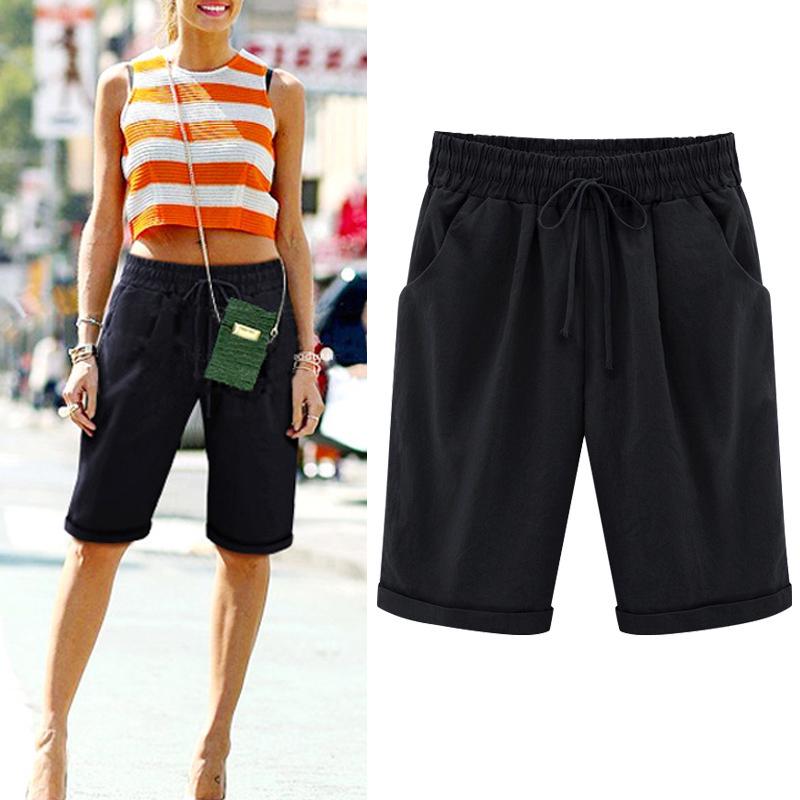 Пятидлинные брюки, элегантные женские повседневные брюки с эластичной резинкой на талии, большие размеры, женские бандажные свободные шорты