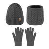 3Pcs/Set Men Hat Scarf Gloves Set Solid Color Twist Texture Brimless Hat Neckerchief Knitting Gloves Set Winter Accessories