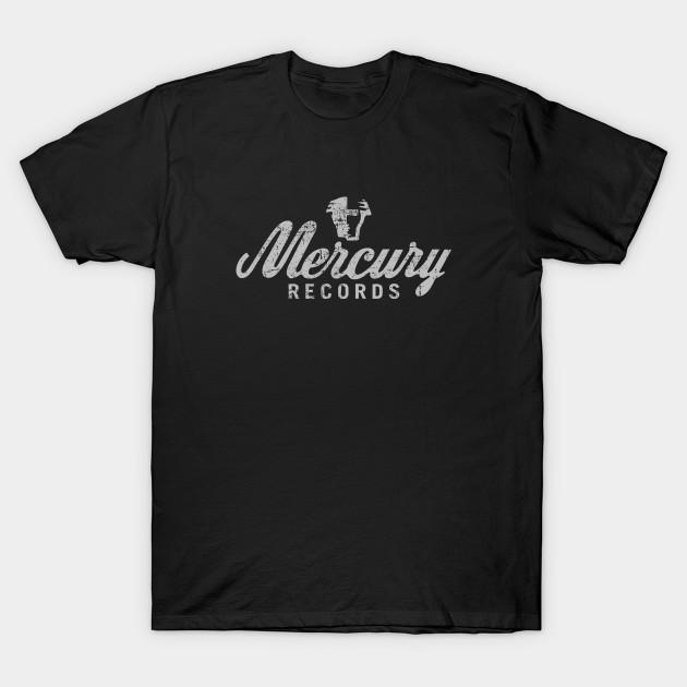 Asian Size Men Black Print T-shirt Mercury Record Vintage No-Cut Heat Transfer Print Cotton Tshirt