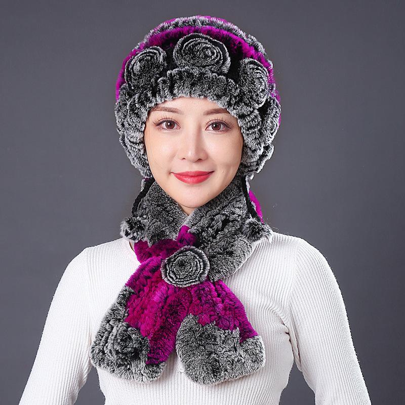 Fur Hat Female Winter Rex Rabbit Hair Middle Old Lady Warm Grandma Hat Mother Hat Old Man Hat Hair Scarf