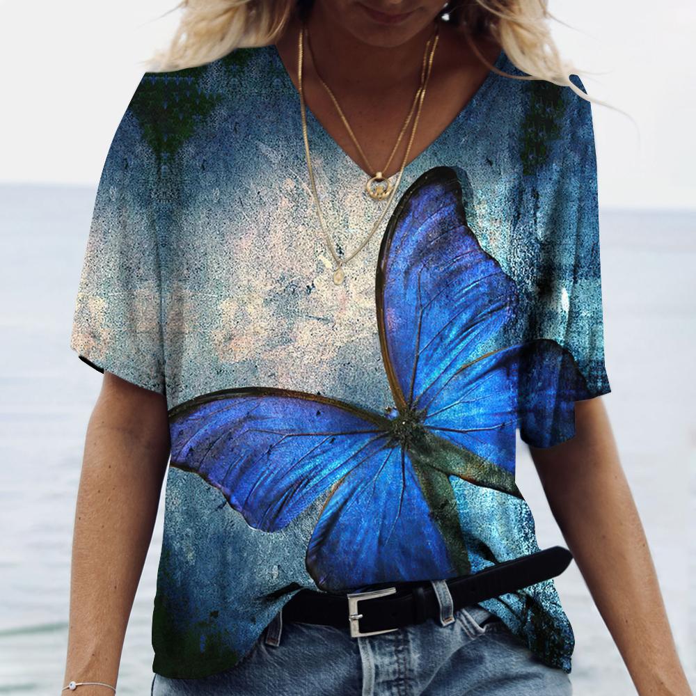 Женские футболки с v-образным вырезом, модные футболки с цветочным рисунком, летние короткие женские топы с принтом, повседневные футболки в стиле Харадзюку 5XL